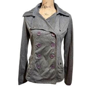 579 Gray Double Breasted Hooded Jacket Size M